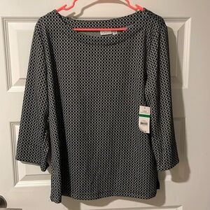 Kim Rogers Boatneck 3/4 Sleeve Work Top with Black and White Pattern Size Large